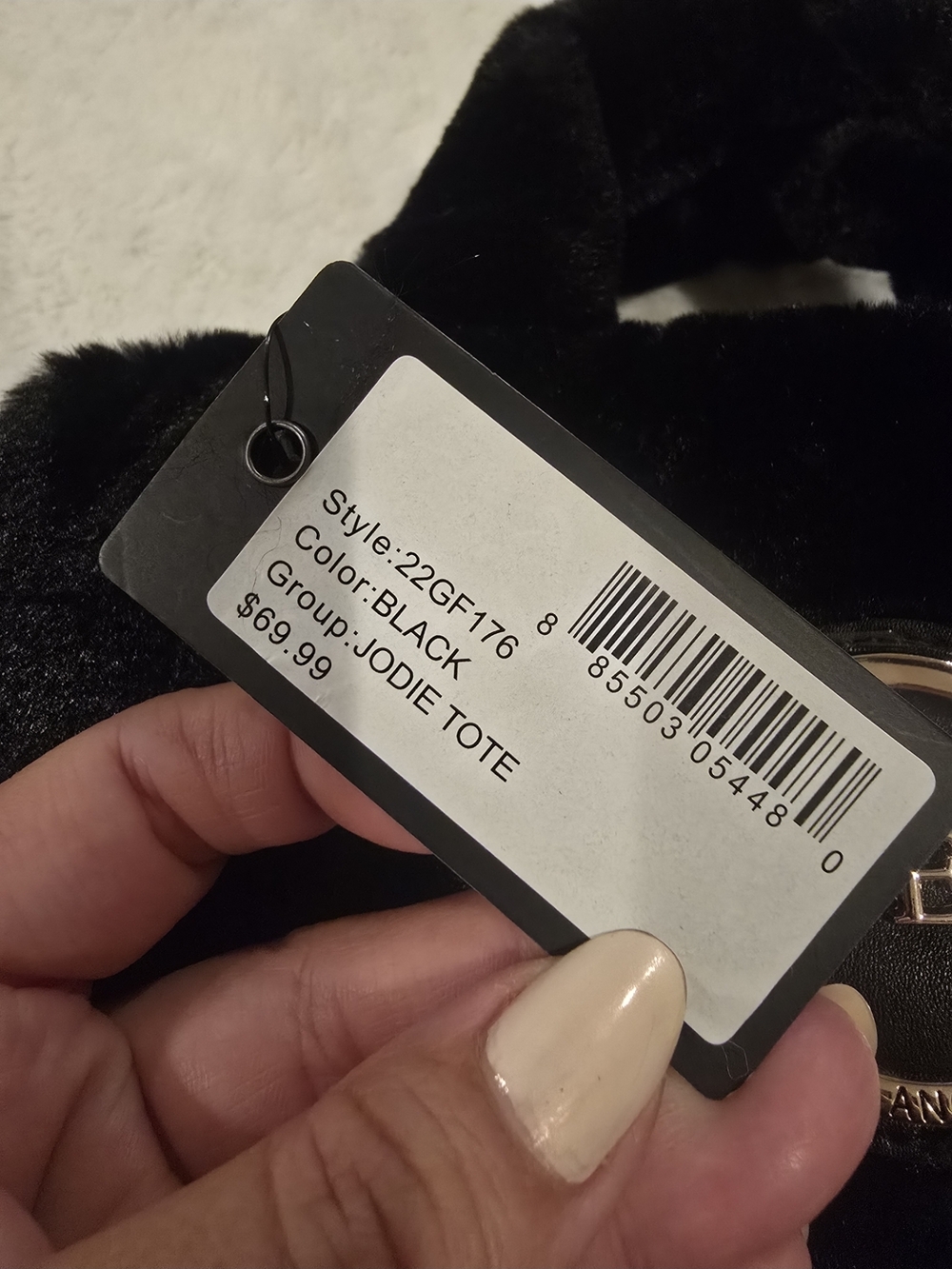 GUESS Black Faux Fur Tote with Gold Logo Accent - Picture 6 of 6